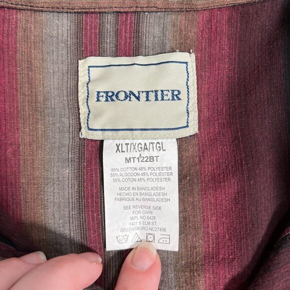 Frontier Button Up Shirt Men's XL Red Pearl Snap Striped Western Shirt - Picture 3 of 12